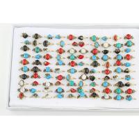 Türkis Fingerring, Zinklegierung, mit Türkis, unisex, gemischte Farben, 17mm, 100PCs/Box, verkauft von Box