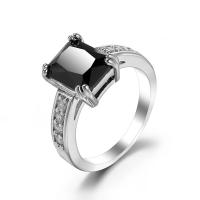 Cubic Zircon Brass Finger Ring with Cubic Zirconia Square platinum color plated & for woman & faceted nickel lead & cadmium free 10mm Sold By PC