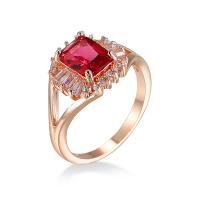 Cubic Zircon Brass Finger Ring with Cubic Zirconia Square rose gold color plated & for woman & faceted rose carmine nickel lead & cadmium free 12mm Sold By PC