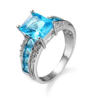 Cubic Zircon Brass Finger Ring with Cubic Zirconia Square platinum color plated & for woman & faceted blue nickel lead & cadmium free 8mm Sold By PC