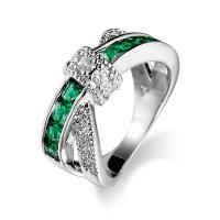 Cubic Zircon Brass Finger Ring with Cubic Zirconia platinum color plated & for woman & faceted green nickel lead & cadmium free 7mm Sold By PC