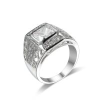 Cubic Zircon Brass Finger Ring with Cubic Zirconia Square platinum color plated & for man & faceted nickel lead & cadmium free 7mm Sold By PC
