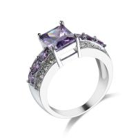 Cubic Zircon Brass Finger Ring with Cubic Zirconia Square platinum color plated & for woman & faceted purple nickel lead & cadmium free 6mm Sold By PC