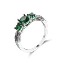 Cubic Zircon Brass Finger Ring with Cubic Zirconia platinum color plated & for woman & faceted green nickel lead & cadmium free 6mm Sold By PC
