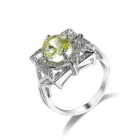 Cubic Zircon Brass Finger Ring with Cubic Zirconia platinum color plated & for woman & faceted olive yellow nickel lead & cadmium free 7mm Sold By PC