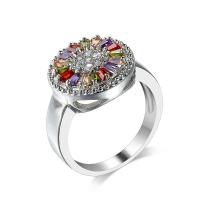 Cubic Zircon Brass Finger Ring with Cubic Zirconia Round platinum color plated & for woman & faceted multi-colored nickel lead & cadmium free 10mm Sold By PC