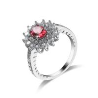 Cubic Zircon Brass Finger Ring with Cubic Zirconia platinum color plated & for woman & faceted rose carmine nickel lead & cadmium free 7mm Sold By PC