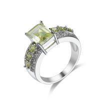 Cubic Zircon Brass Finger Ring with Cubic Zirconia Square platinum color plated & for woman & faceted olive yellow nickel lead & cadmium free 6mm Sold By PC