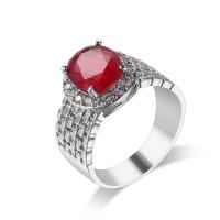 Cubic Zirconia Micro Pave 925 Sterling Silver Rings Brass with Cubic Zirconia Oval platinum plated & for woman & faceted red nickel lead & cadmium free 6mm Sold By PC