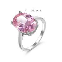 Cubic Zircon Brass Finger Ring with Cubic Zirconia Oval platinum plated & for woman & faceted pink nickel lead & cadmium free Sold By PC