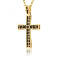 Cubic Zircon Micro Pave Brass Necklace Cross gold color plated micro pave cubic zirconia & for woman nickel lead & cadmium free Length 17.7 Inch Sold By PC
