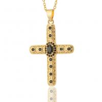 Cubic Zircon Micro Pave Brass Necklace Cross gold color plated micro pave cubic zirconia & for woman nickel lead & cadmium free Length 17.7 Inch Sold By PC