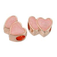 Tibetan Style Large Hole Bead, Heart, rose gold color plated, DIY & enamel, rose gold color, nickel, lead & cadmium free, 14x10x7mm, Hole:Approx 5mm, Sold By PC