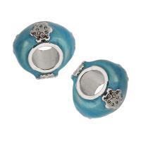 Bijoux de perles en alliage de Zinc , Rond, Placage de couleur argentée, DIY & émail, bleu, protéger l'environnement, sans nickel, plomb et cadmium, 7x13x12mm, Trou:Environ 5mm, Vendu par PC