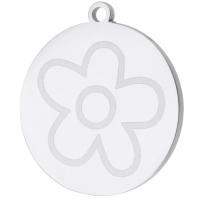 Stainless Steel Pendants, 304 Stainless Steel, Round, fashion jewelry & with flower pattern, original color, 18x20x1mm, Hole:Approx 1mm, Sold By PC