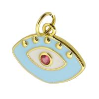Cubic Zirconia Micro Pave Brass Pendant, Evil Eye, gold color plated, micro pave cubic zirconia & enamel, mixed colors, nickel, lead & cadmium free, 16x13x2mm, Hole:Approx 3.5mm, Sold By PC