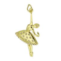 Cubic Zirconia Micro Pave Brass Pendant, Girl, gold color plated, micro pave cubic zirconia, golden, nickel, lead & cadmium free, 21x36x3mm, Hole:Approx 3.5mm, Sold By PC