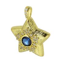 Cubic Zirconia Micro Pave Brass Pendant, Star, gold color plated, micro pave cubic zirconia, golden, nickel, lead & cadmium free, 19x24x5mm, Hole:Approx 2.5mm, Sold By PC
