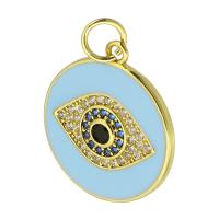 Cubic Zirconia Micro Pave Brass Pendant, Evil Eye, gold color plated, micro pave cubic zirconia & enamel, light blue, nickel, lead & cadmium free, 17x19x2mm, Hole:Approx 4mm, Sold By PC