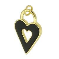 Brass Heart Pendants, gold color plated, enamel, black, nickel, lead & cadmium free, 14x22x2mm, Hole:Approx 3mm, Sold By PC