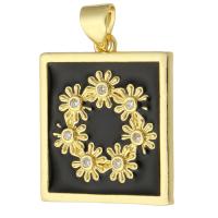 Cubic Zirconia Micro Pave Brass Pendant, Rectangle, gold color plated, micro pave cubic zirconia & enamel, black, nickel, lead & cadmium free, 18.50x22x2mm, Hole:Approx 3mm, Sold By PC