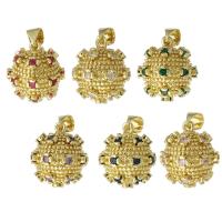 Cubic Zirconia Micro Pave Brass Pendant, Round, gold color plated, micro pave cubic zirconia, more colors for choice, nickel, lead & cadmium free, 15x16x15mm, Hole:Approx 3.5mm, Sold By PC