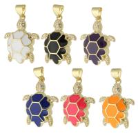 Cubic Zirconia Micro Pave Brass Pendant, Turtle, gold color plated, micro pave cubic zirconia & enamel, more colors for choice, nickel, lead & cadmium free, 17x22x5mm, Hole:Approx 3mm, Sold By PC