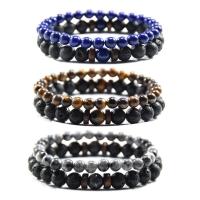 Gemstone Bracelets Natural Stone with Elastic Thread & Lava Round 2 pieces & fashion jewelry & Unisex Length Approx 19 cm Sold By Set