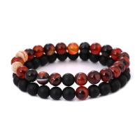 Gemstone Bracelets, Natural Stone, with Elastic Thread, Round, 2 pieces & fashion jewelry & different materials for choice & Unisex, more colors for choice, 8mm, Length:Approx 19 cm, Sold By Set