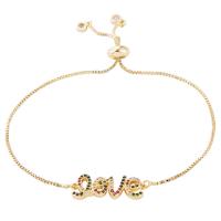 Cubic Zirconia Micro Pave Brass Bracelet Round gold color plated Adjustable & fashion jewelry & micro pave cubic zirconia golden nickel lead & cadmium free Length 25-26 cm Sold By PC