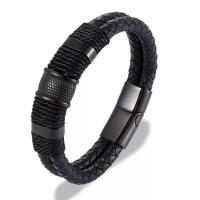Leather Bracelet, with 316L Stainless Steel, Round, plated, fashion jewelry & for man, more colors for choice, 12mm, Length:10.23 Inch, Sold By PC