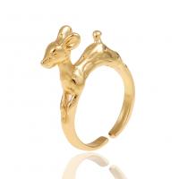 Brass Cuff Finger Ring, Deer, gold color plated, Adjustable & for woman, 22mm, Sold By PC