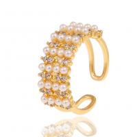 Kubisk Circonia Micro bane messing Ring, med Plastic Pearl, guldfarve belagt, Justerbar & Micro Pave cubic zirconia & for kvinde, 22mm, Solgt af PC