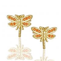 Cirkónia mikro pavei Sárgaréz Fülbevaló, Dragonfly, arany színű aranyozott, mikro egyengetni cirkónia & a nő, 12x10mm, Által értékesített pár
