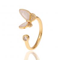 Brass Cuff Finger Ring Butterfly gold color plated Adjustable & micro pave cubic zirconia & for woman 21mm Sold By PC
