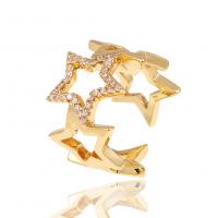 Cúbicos Circonia Micro Pave anillo de latón, metal, Estrella, chapado en color dorado, micro arcilla de zirconia cúbica & para mujer & hueco, 22mm, Vendido por UD