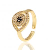 Evil Eye Smykker Finger Ring, Messing, guldfarve belagt, Justerbar & Micro Pave cubic zirconia & for kvinde, 21mm, Solgt af PC