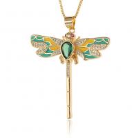 Cubic Zircon Micro Pave Brass Necklace Dragonfly gold color plated micro pave cubic zirconia & for woman & enamel Length Approx 17.7 Inch Sold By PC
