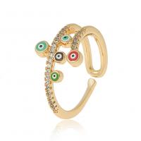 Evil Eye Jewelry Ring Finger, cobre, cromado de cor dourada, Ajustável & micro pavimento em zircônia cúbica & para mulher & esmalte, 22mm, vendido por PC