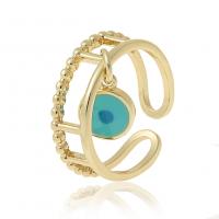 Evil Eye Jewelry Ring Finger, cobre, cromado de cor dourada, Ajustável & para mulher & esmalte, 21mm, vendido por PC