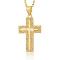 Cubic Zircon Micro Pave Brass Necklace, Cross, gold color plated, micro pave cubic zirconia & for woman, 18x35mm, Length:Approx 17.7 Inch, Sold By PC