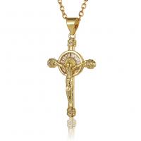 Cubic Zircon Micro Pave Brass Necklace, Crucifix Cross, gold color plated, micro pave cubic zirconia & for woman, more colors for choice, 17x32mm, Length:Approx 17.7 Inch, Sold By PC