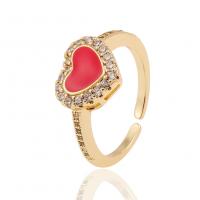 Cubic Zirconia Micro Pave Brass Ring Heart gold color plated micro pave cubic zirconia & for woman & enamel 21mm Sold By PC