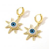 Huggie Hoop Drop Earring Brass Evil Eye gold color plated & micro pave cubic zirconia & for woman & enamel Sold By Pair