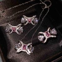 Rhinestone Jewelry Sets, Stud Earring & finger ring & bracelet & necklace, Brass, Bowknot, platinum color plated, for woman & with rhinestone, nickel, lead & cadmium free, US Ring Size:6-8, Length:Approx 17.7 Inch, Approx 6.3 Inch, Sold By Set