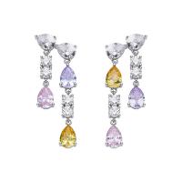 Cubic Zircon (CZ) Drop Earring Brass Geometrical Pattern platinum plated micro pave cubic zirconia & for woman nickel lead & cadmium free Sold By Pair