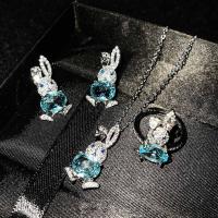 Rhinestone Jewelry Sets Stud Earring & finger ring & necklace Brass Rabbit platinum color plated for woman & with rhinestone nickel lead & cadmium free US Ring Length Approx 17.7 Inch Sold By Set