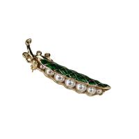 Plastic perle broche, Zinc Alloy, med Plastic Pearl, Bean, guldfarve belagt, for kvinde & emalje, nikkel, bly & cadmium fri, 70x22mm, 10pc'er/Lot, Solgt af Lot