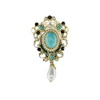 Plastic Pearl Brooch Zinc Alloy with turquoise & Plastic Pearl gold color plated for woman & with rhinestone nickel lead & cadmium free Sold By Lot