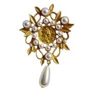 Kunststof Pearl Brooch, Zinc Alloy, met Plastic Pearl, Tak, gold plated, voor vrouw & hol, nikkel, lood en cadmium vrij, 79x54mm, 10pC's/Lot, Verkocht door Lot